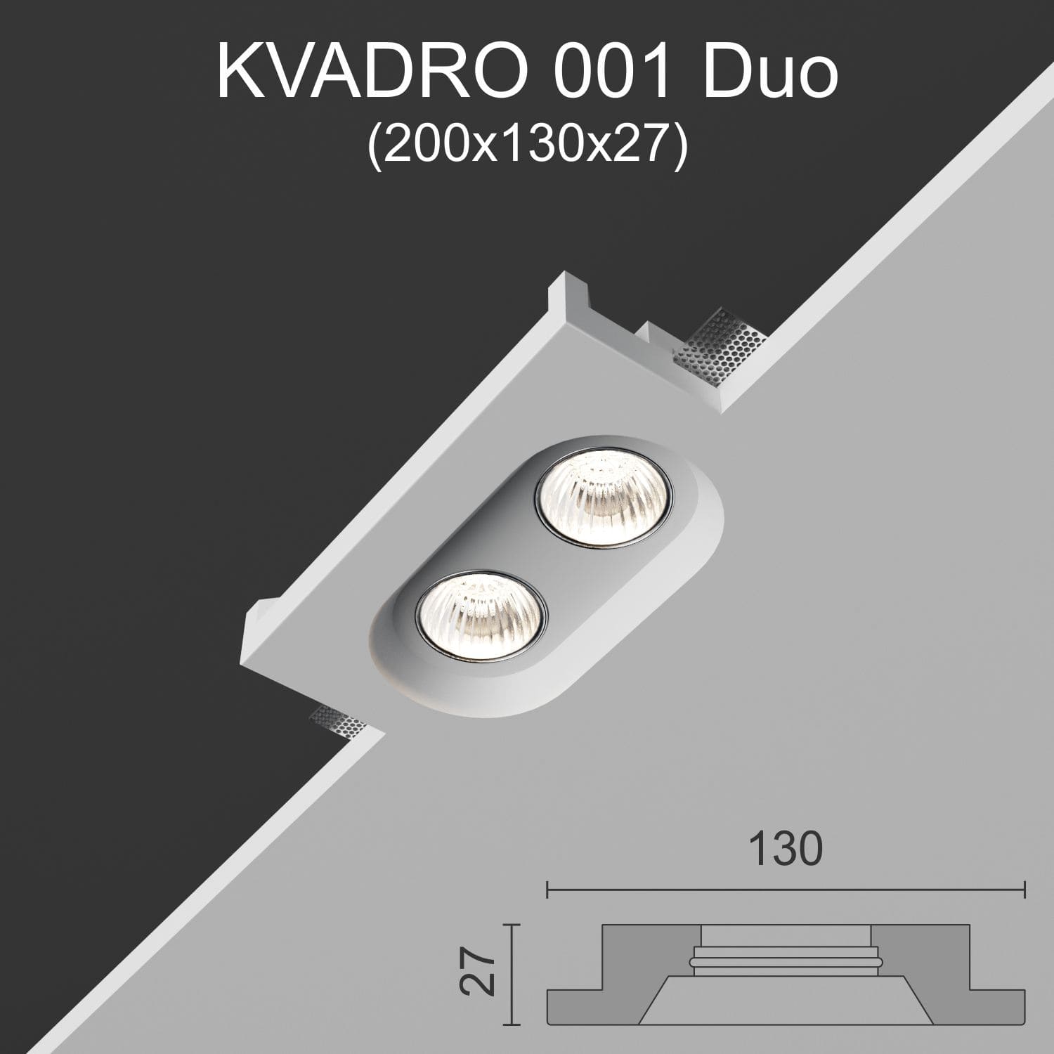 Светильник встраиваемый точечный гипсовый KVADRO 001  Duo